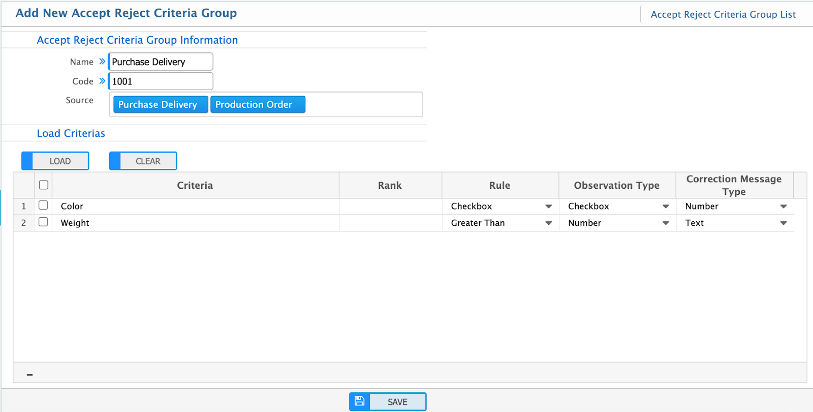 Add Accept Reject Criteria Group